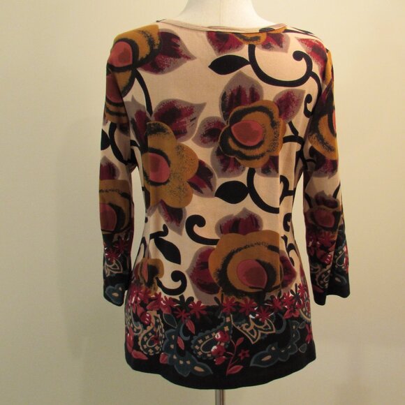 Monroe & Main Sequined Floral Cotton 3/4 Sleeve Autumn Colors Top - Picture 8 of 16